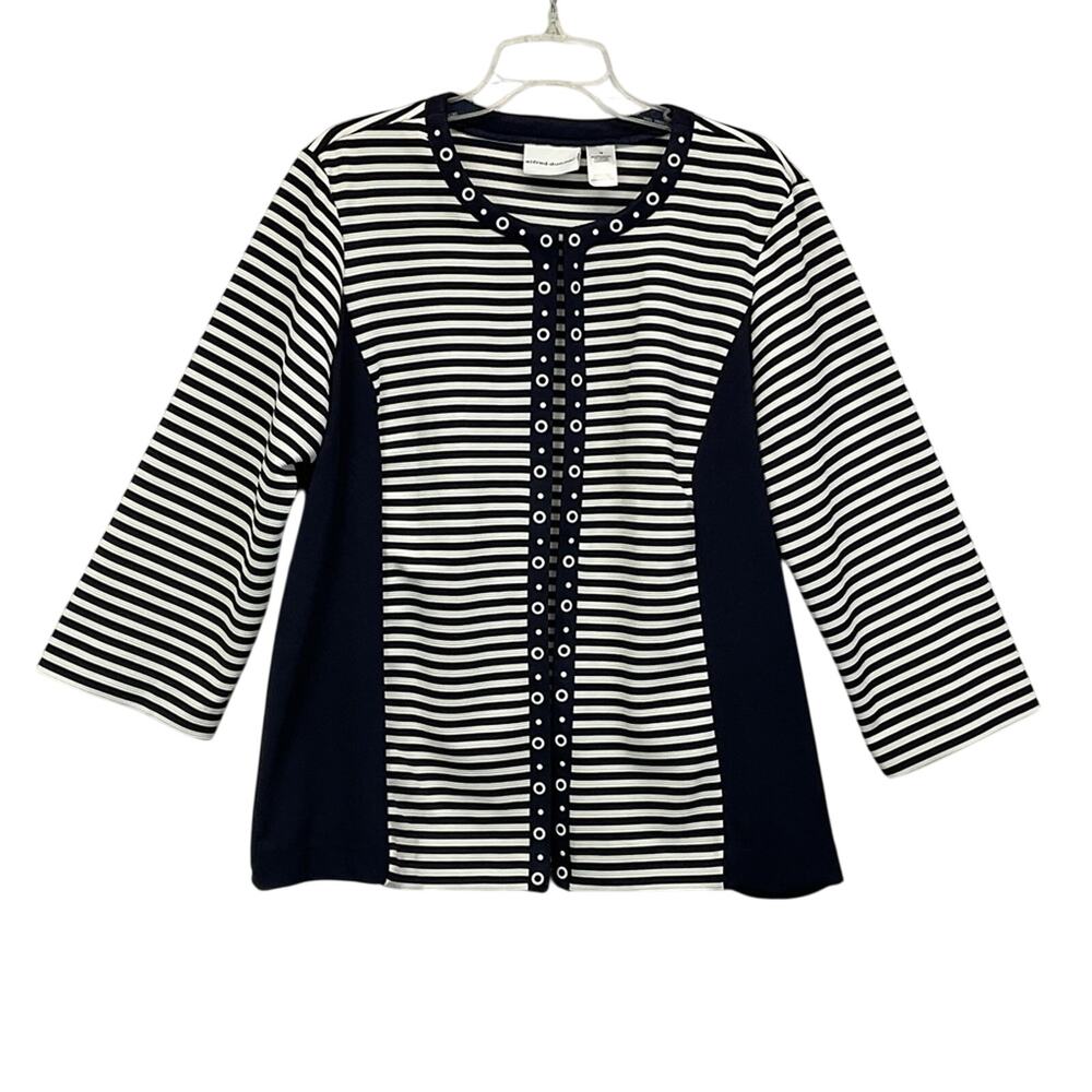 Alfred Dunner Blazer "Seas The Day" Women's Size 16 Open Front Nautical Striped